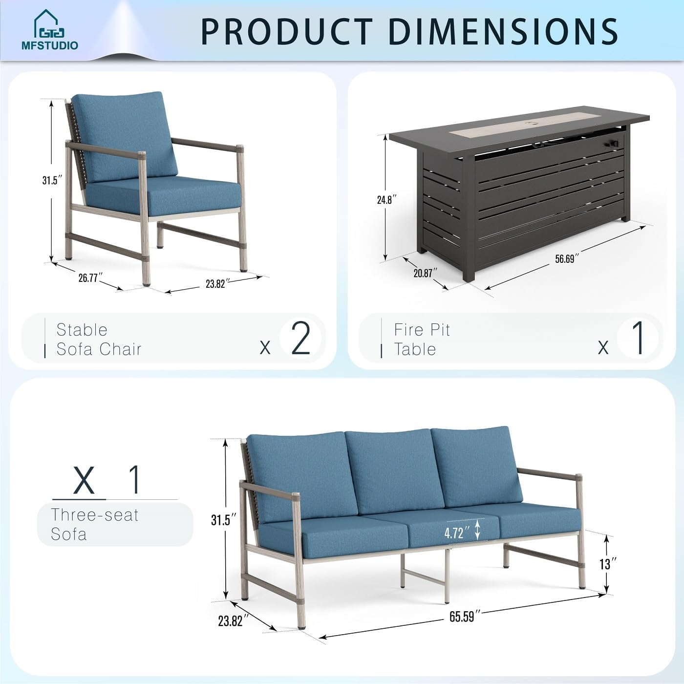 MFSTUDIO 4 Pieces Metal Patio Furniture Set with 56