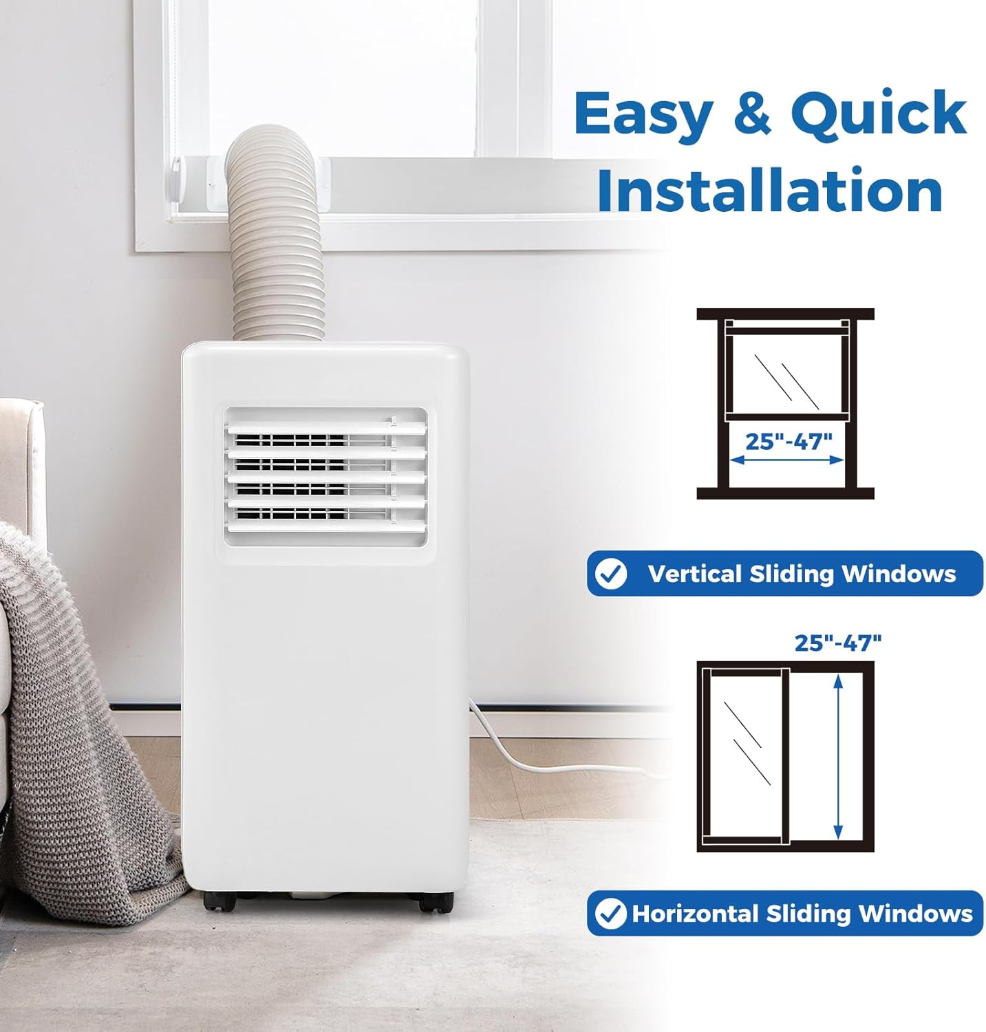 SIMOE 8000 BTU Air Conditioner Portable with Remote Control, Portable AC Unit for Room Up to 250 Sq. Ft., with Dehumidifier & Fan mode, Sleep Mode, 24H Timer, Installation Kit for Home/Office/Dorms