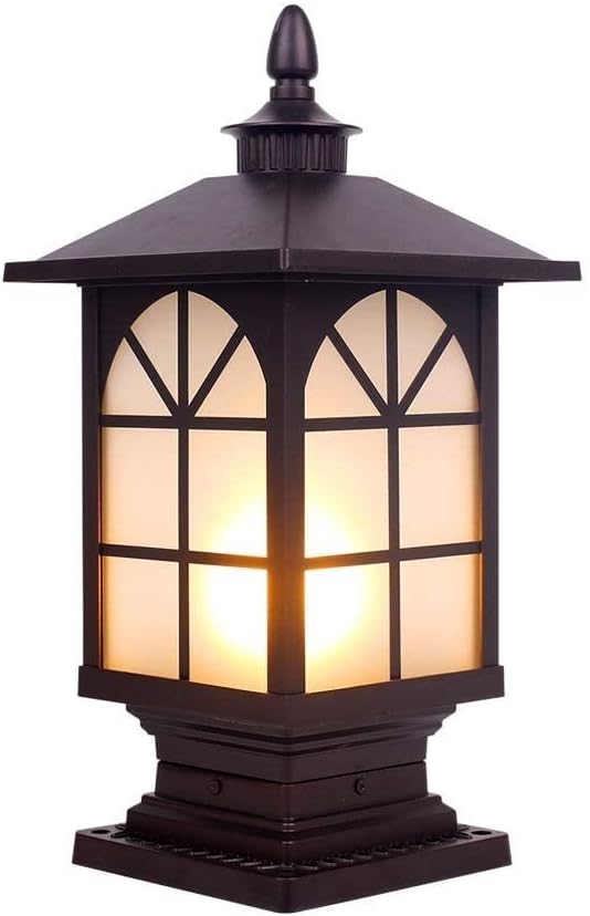 Traditional Square Column Lamps IP44 Waterproof Outdoor Pillar Light Fence European Courtyard Landscape Lighting Fixture Dark Brown Aluminum Street Community Patio Garden Lantern