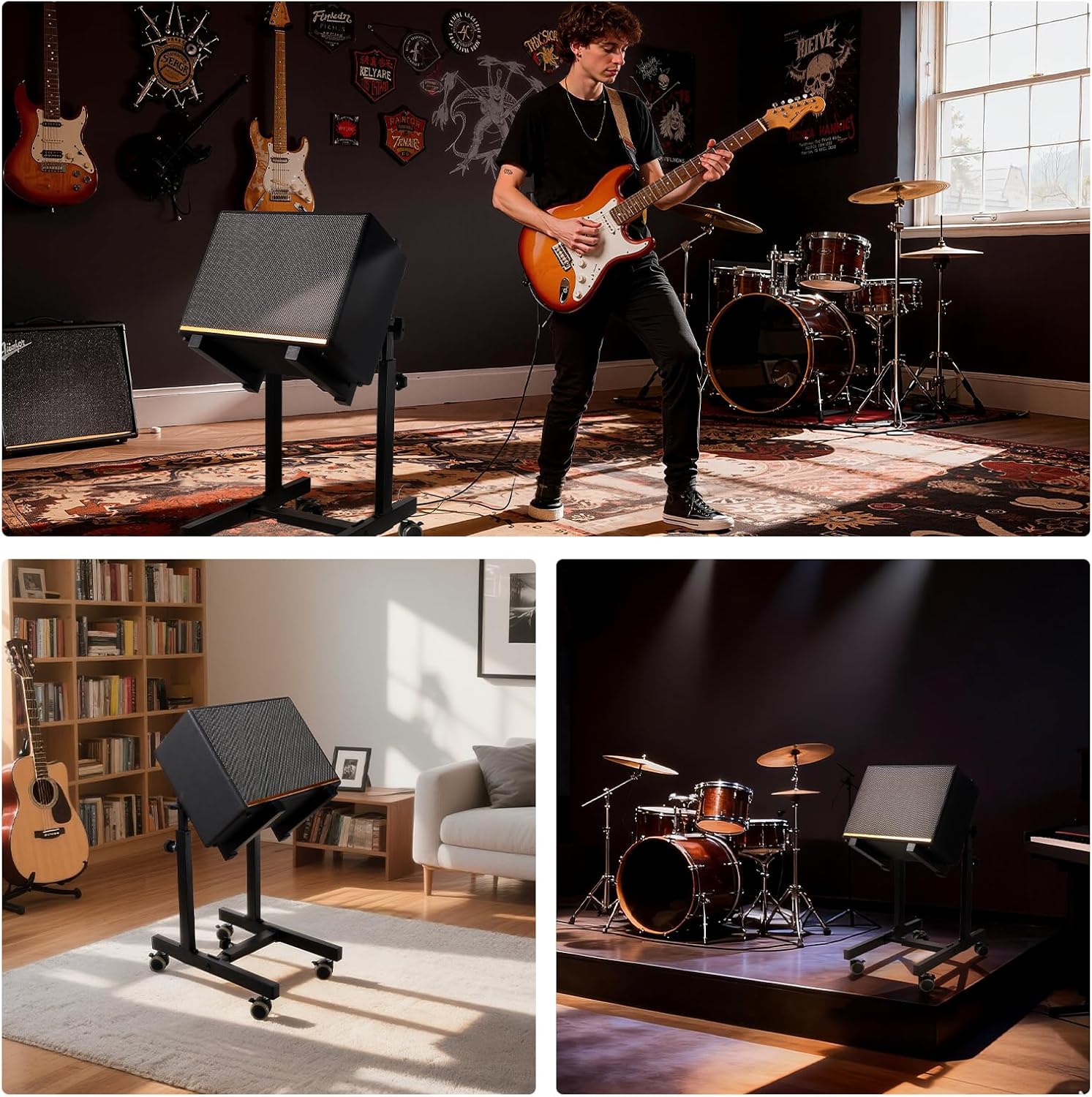 Vangoa Gear Tilt Guitar Amp Stand with 4 Locking Wheels 6 Height 4 Width Adjustable Mobile Amplifier Stand for Home Studio and Stage