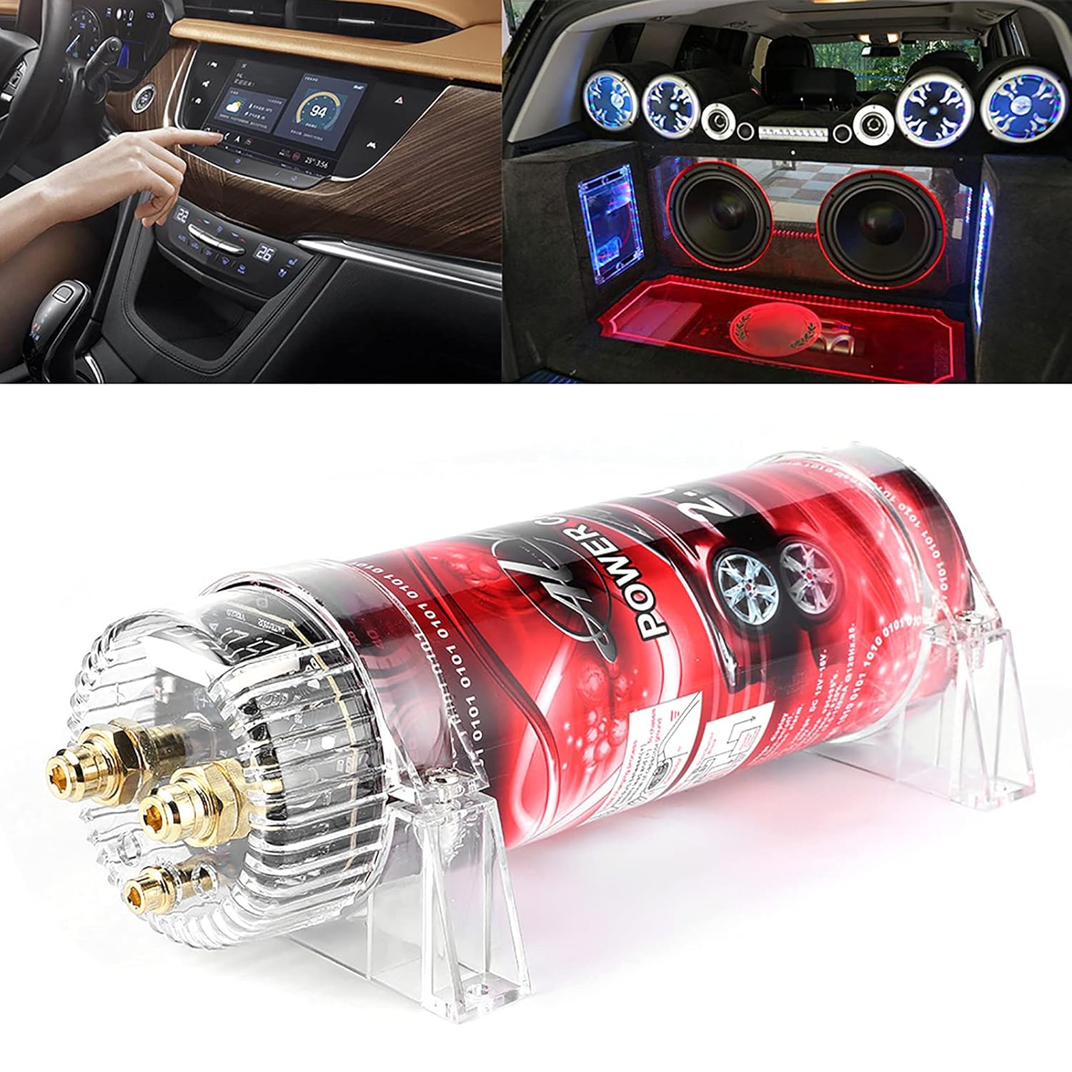 2 Farad Car Audio Power Capacitor Amplifier Voltage Regulator Red LED 10-16V DC Modified Auto Parts