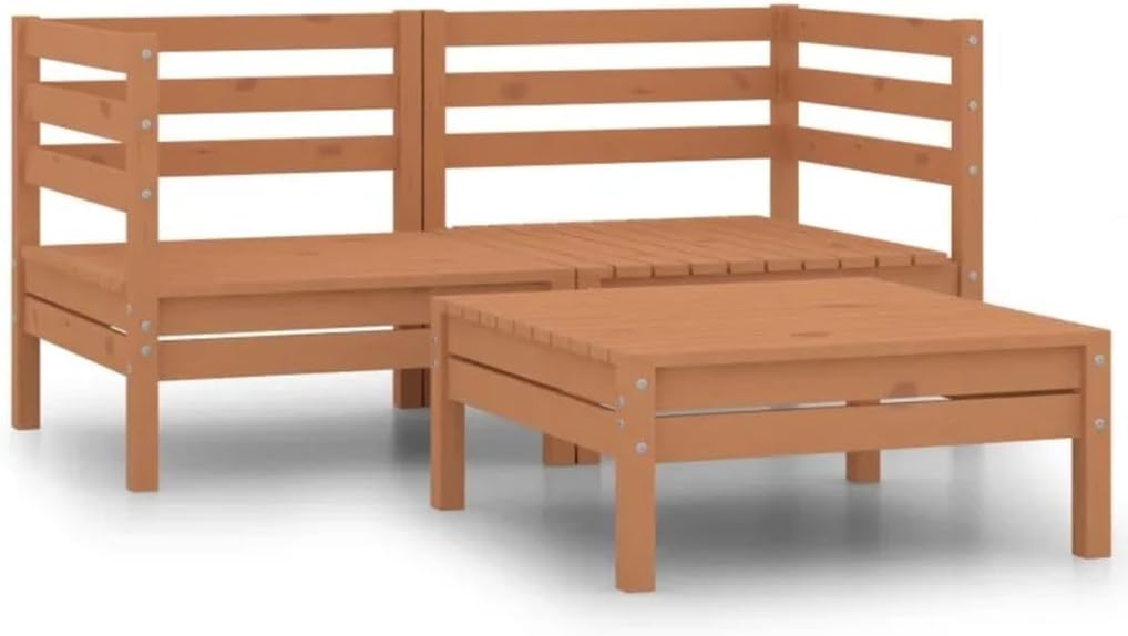 3 Piece Patio Lounge Set Solid Wood Pine Honey Brown,Rustic Wooden Garden Lounge Set for Patio, Garden and Living Room Patio Furniture Sets, Outdoor Furniture Sets