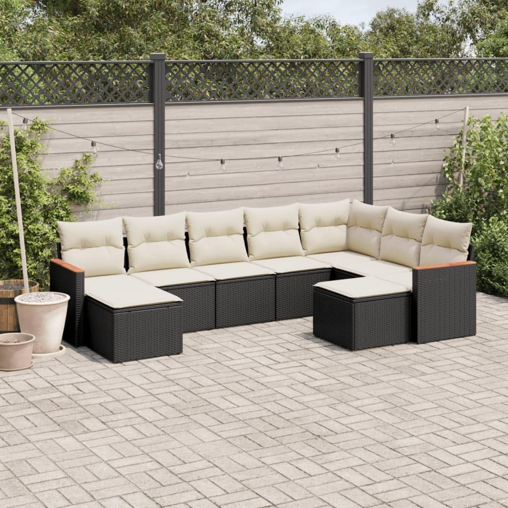 Large Modular Garden Sofa Set, Black PE Rattan Outdoor Patio Furniture Set, 9-Piece Seating for Balcony, Weather-Resistant