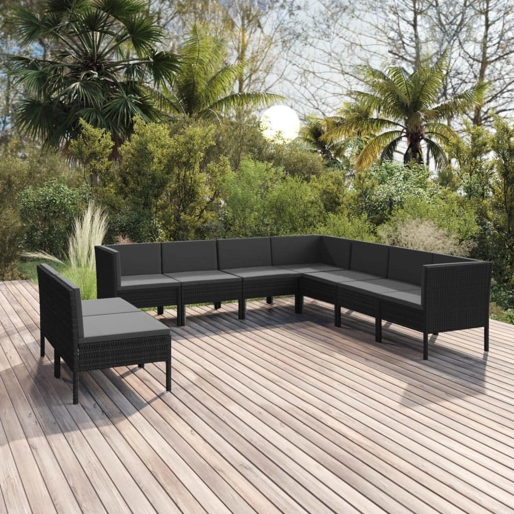 9 Piece Patio Lounge Set with Cushions Poly Rattan Black,Premium Patio Lounge Set with Comfortable Cushions for Outdoor Relaxation Patio Furniture Sets, Outdoor Furniture Sets