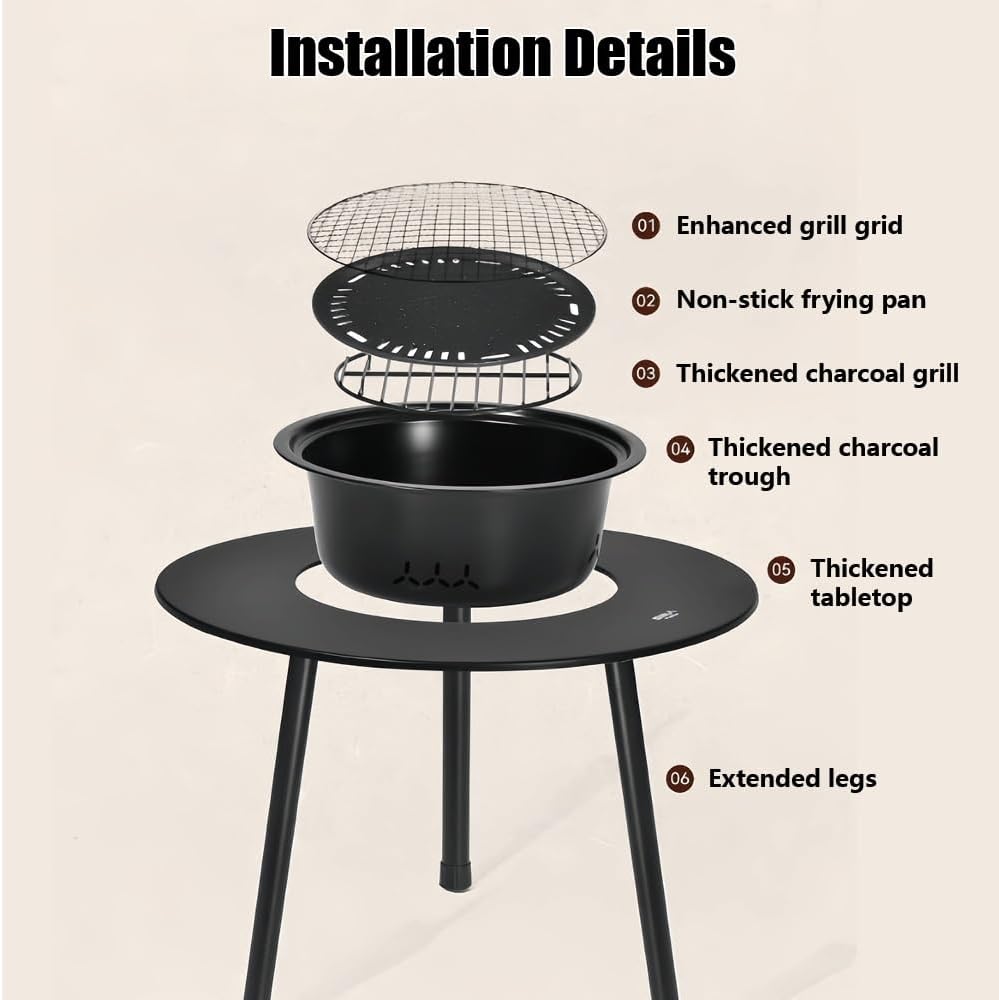 Large Wood Burning Fire Pit with Grill, Portable Firepit for Outside Cooking & Heating, Carbon Steel Fire Pit Grill for Camping, Backyard, Picnics, and Outdoor Gatherings(Medium)