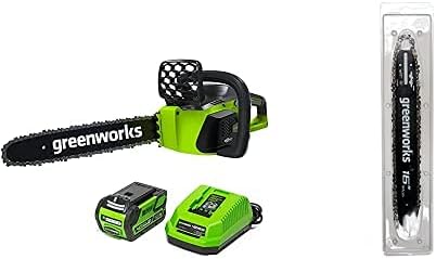 Greenworks G-MAX 40V 16-Inch Cordless Chainsaw, 4AH Battery and Charger and 16-Inch Chainsaw Bar & Chain Combo 2904502 included