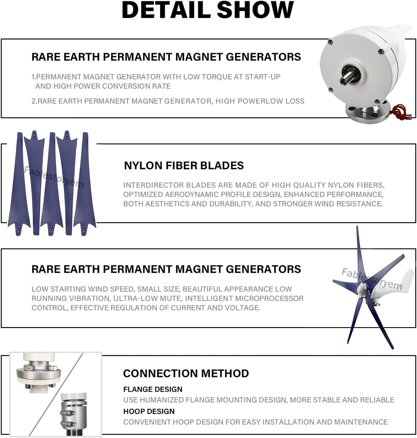 12000W Wind Turbine Generator, Windmill Generator 12V/24V/48V Wind Turbine 5 Blade Wind with MPPT Controller, 3 Phase AC Generator Turbine Kit for Boats, Terraces, Cabins or Home,Navy-48V