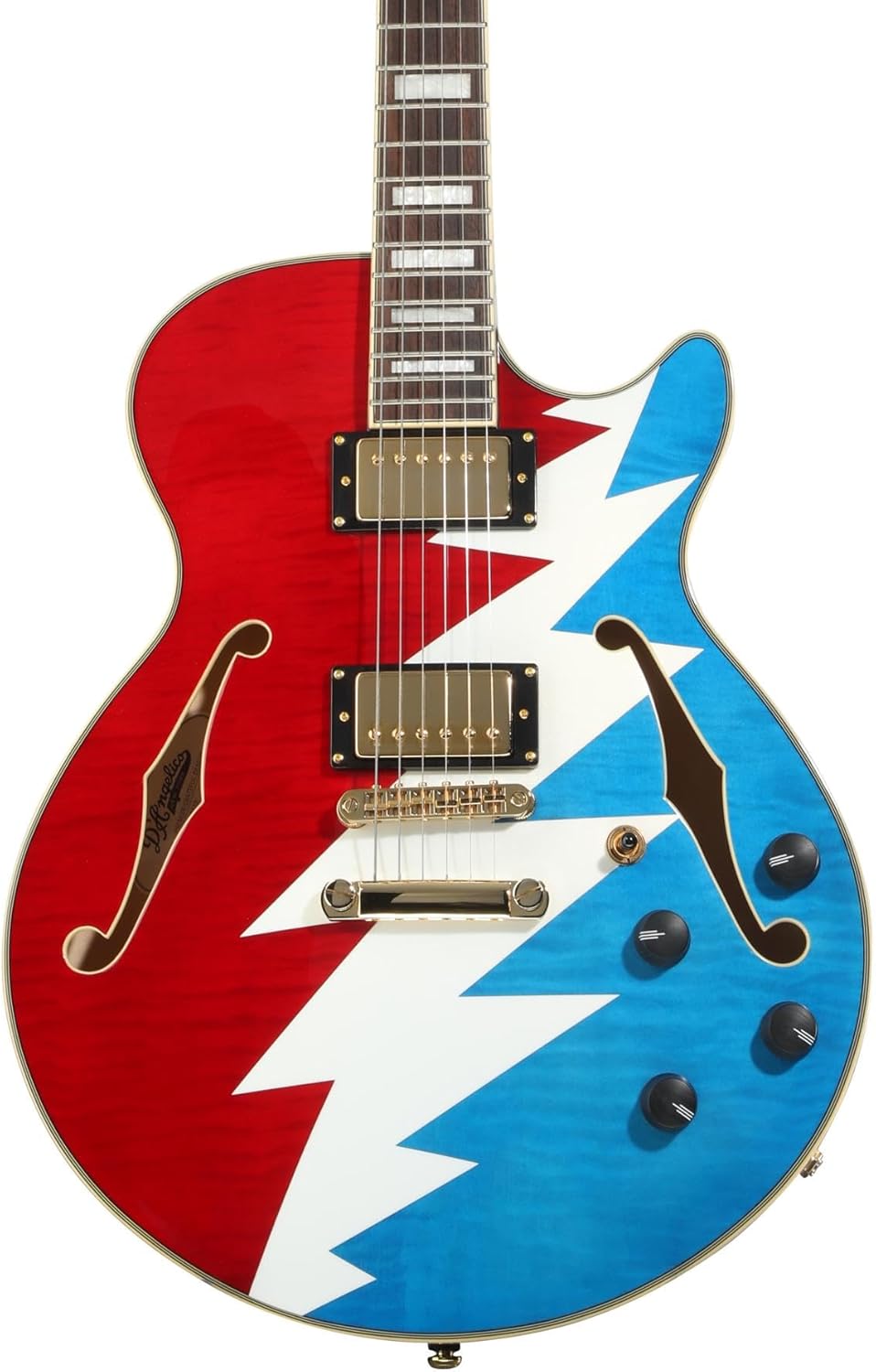 D'Angelico Grateful Dead Premier SS Semi-hollowbody Electric Guitar - Red, White, and Blue Lightning Bolt