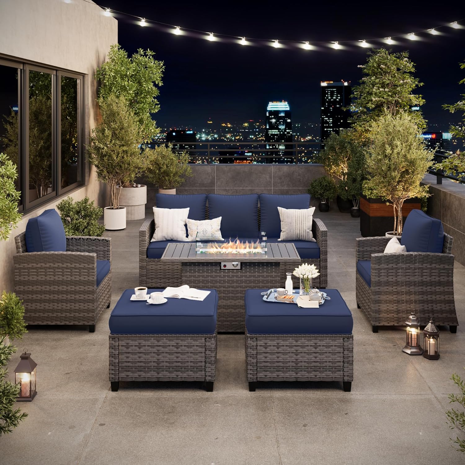 6 Pieces Patio Furniture Set with 44