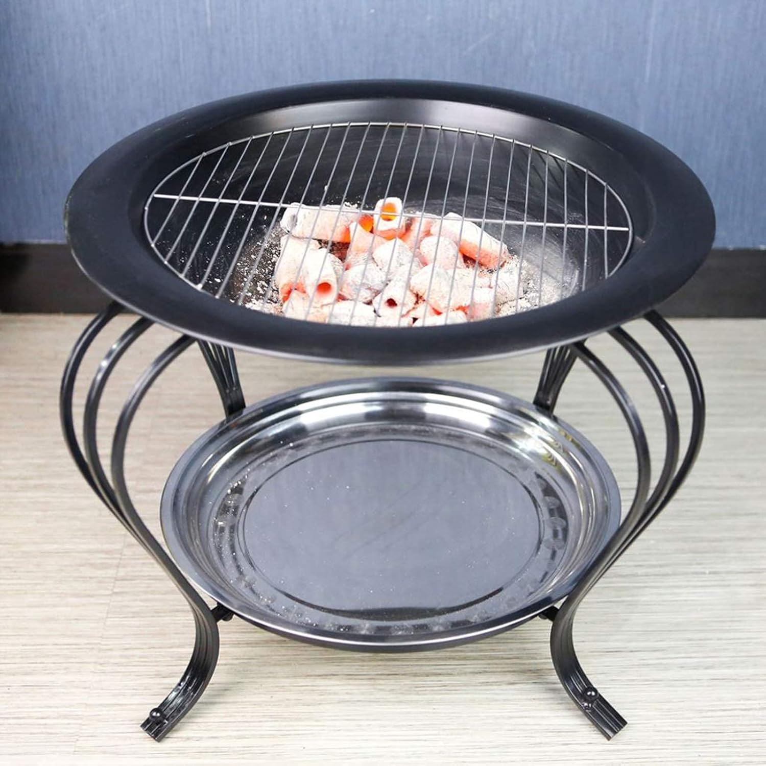Outdoor Fire Pit, Garden Patio Heater Charcoal Log Wood Burner, Steel Fire Bowl for BBQ Camping Picnic,Black-43 * 39.5 * 39.5cm