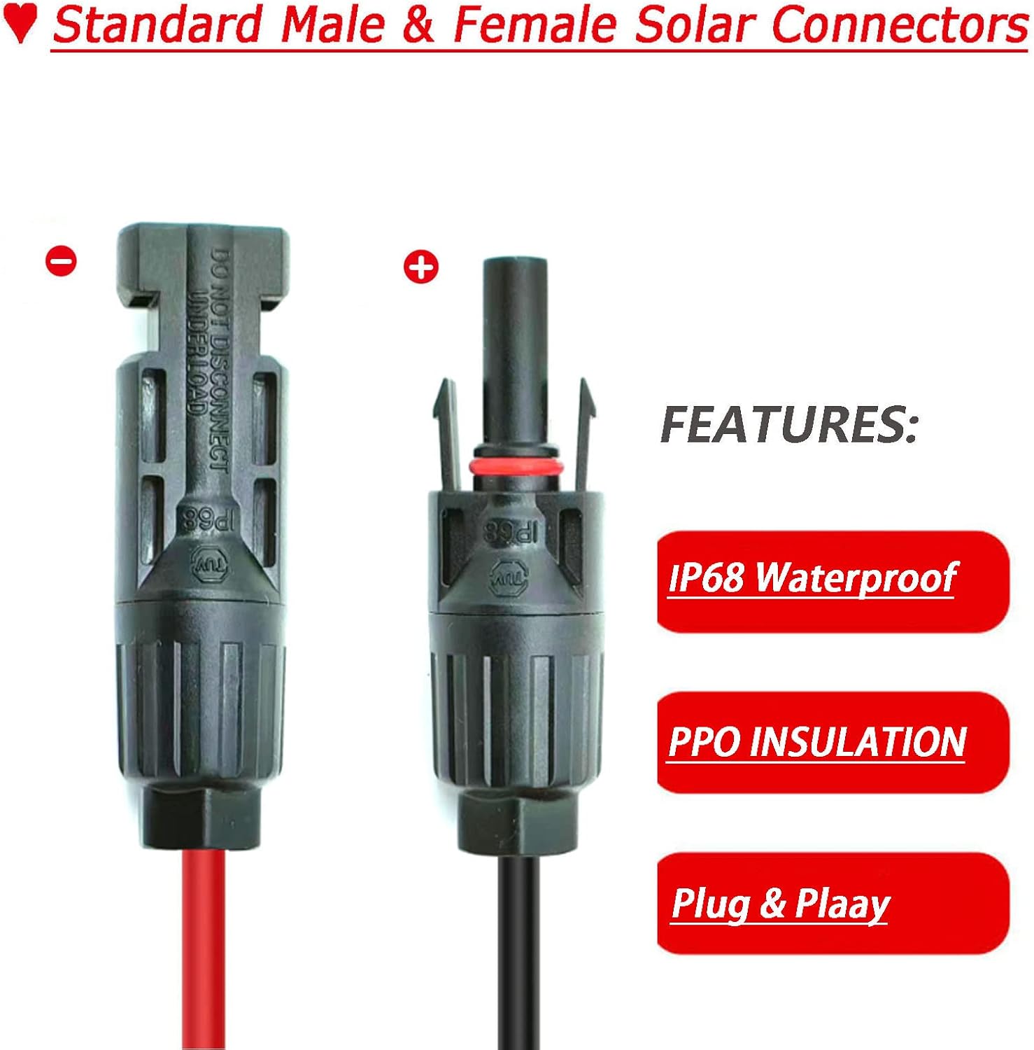 Solar Panel Kits Charge Cable with XT60i Connectors,Solar Connectors to XT60i Adapter for Portable Power Stations & Solar Generators (12AWG 50FT)