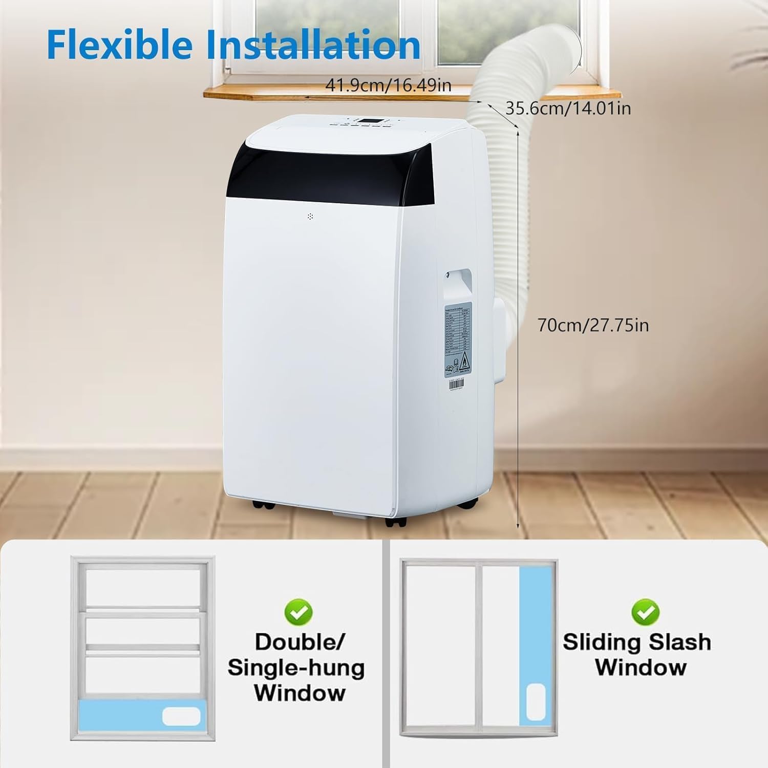 14,000 BTU Portable Air Conditioners, Portable AC Units for Rooms with Dehumidifier and Fan, Room Air Conditioner Cools Up To 750 Sq.Ft., Quiet Operation, Remote Control, White Cover