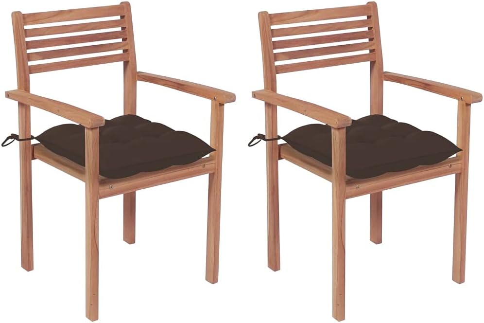 Patio Chair Patio Chairs 2 pcs with Taupe Cushions Solid Teak Wood