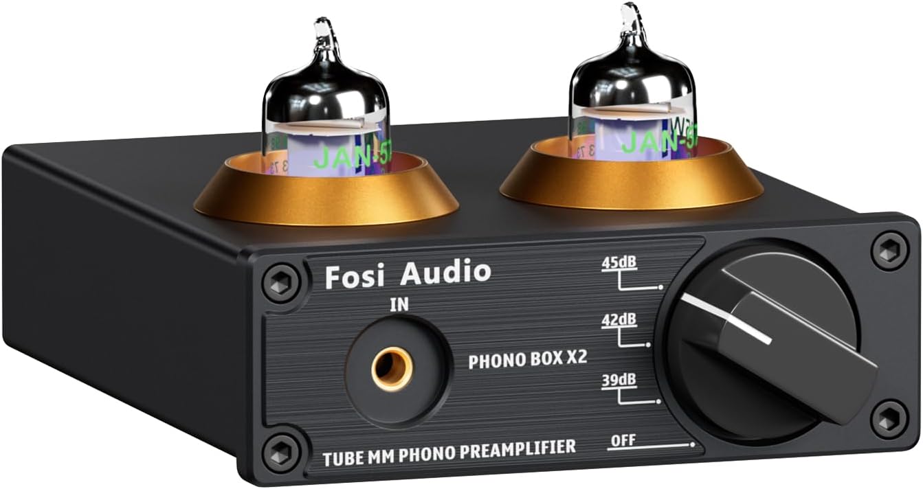 Fosi Audio Box X2 Phono Preamp, Mini Stereo Audio Hi-Fi Preamplifier with Gain Gear, Pre-Amplifier for MM Turntable Phonograph and Record Player, with DC 12V Power Supply