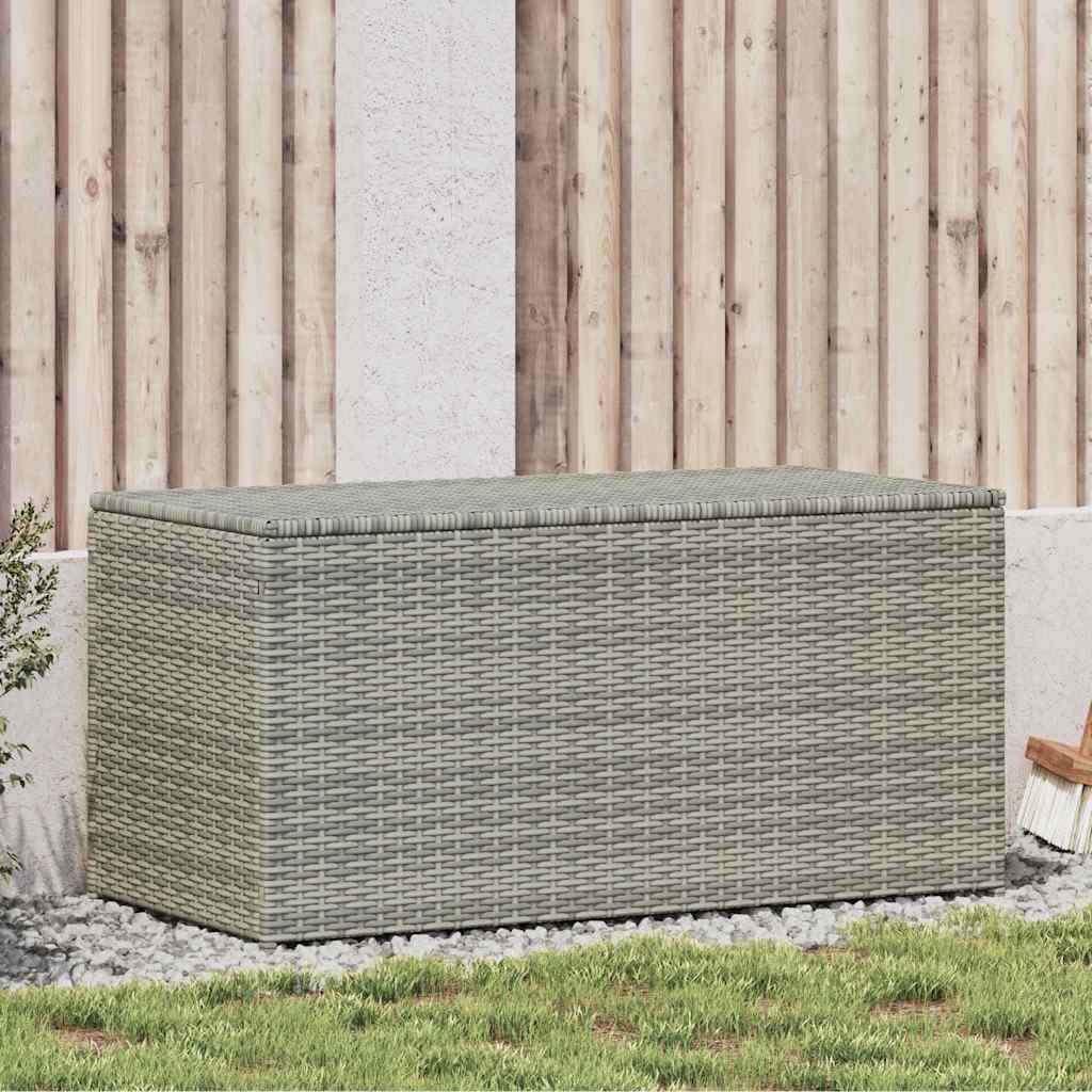 Outdoor Patio Storage Box, Gray Poly Rattan Deck Container, Weatherproof Garden Bin with Liner, 39.4