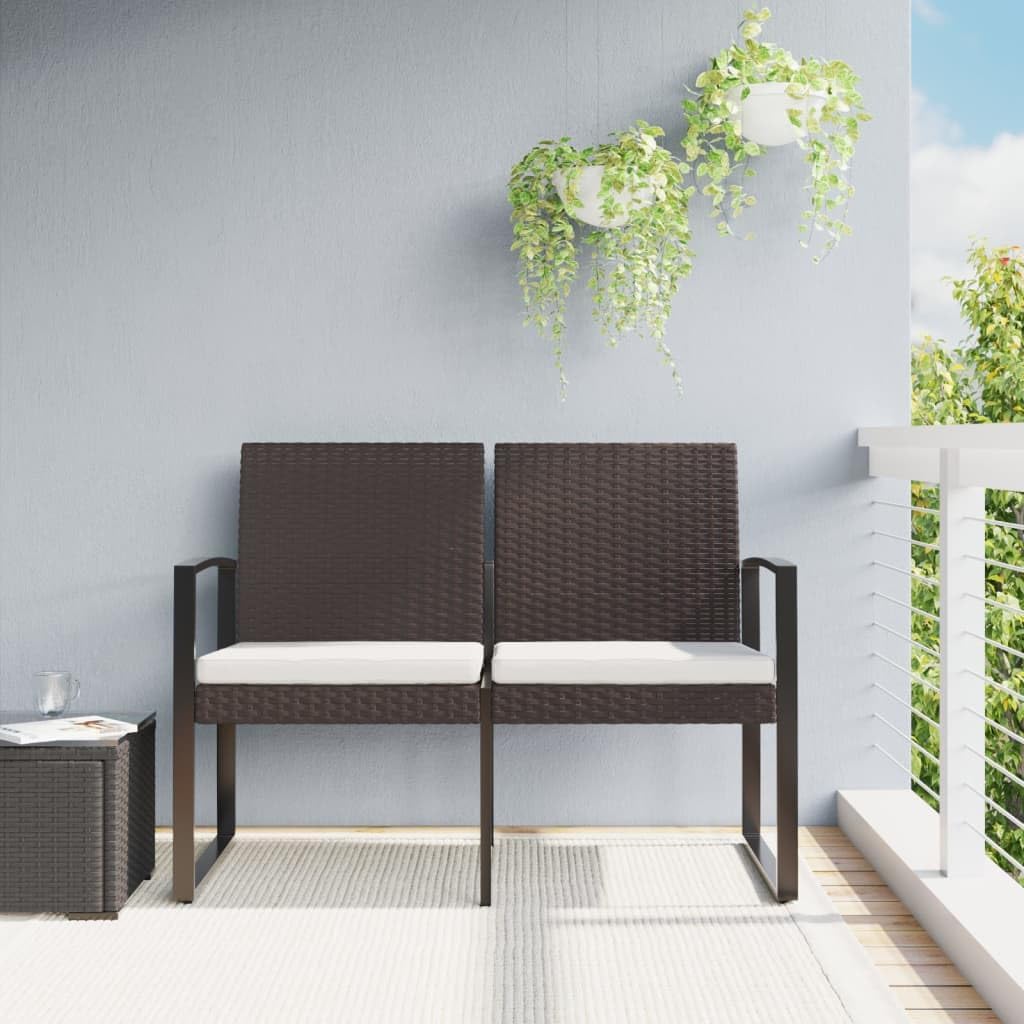Patio Benches 2-Seater Patio Bench with Cushions Brown PP Rattan,Comfortable 2Seater Outdoor Patio Bench with Durable Construction for Garden and Terrace Outdoor Furniture & Accessories
