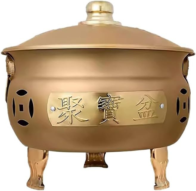 Fire Pit, Burn Cage, Garden Incinerator, with Lid and Handle, Trash Burning Containers, Burn Barrels for Outside, for Patios, Decks and Backyards(Gold)