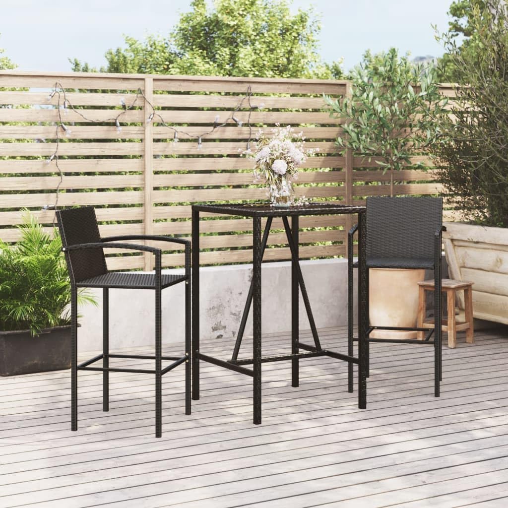 3 Piece Patio Bar Set Black Poly Rattan Garden Furniture