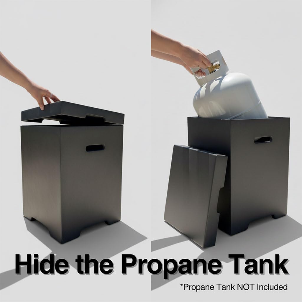 Propane Tank Cover Table, 20 LB Propane Tank Storage Hideaway Side Table with Removable Lid, Magnesium Oxide Outdoor Gas Tank Holder with Handles for Fire Pits & Griddles