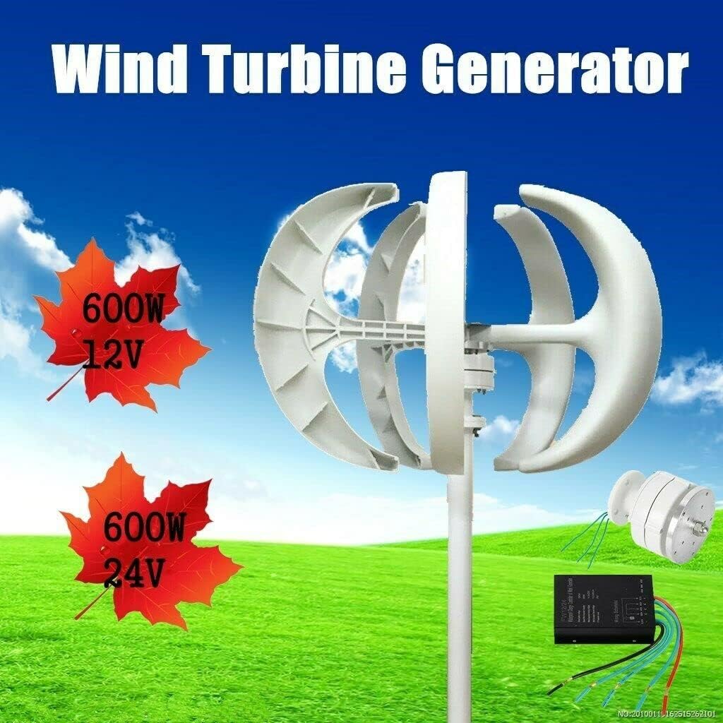 Modern Economy Turbine Wind Generator 5 Blades Vertical Wind Power Turbine Generator White Lantern Style with Charge Controller 600W 24V