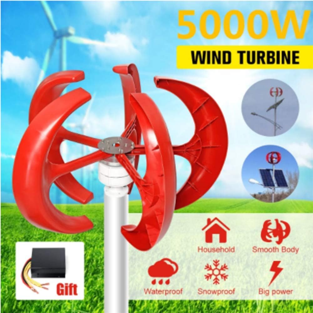 5000W AC 12V 24V Wind Turbines Generator Lantern 5 Blades Motor Kit Vertical Axi for Home Hybrids Streetlight Electromagnetic