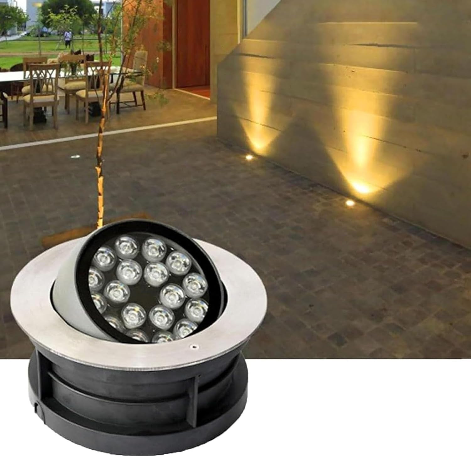 Outdoor Buried Lights - Ground LED Landscape Lamp, IP67 Waterproof Adjustable Angle Floor Lamp, Stainless Steel Round Garden Light, Recessed Lawn Spotlight(RGB,18W (24V))