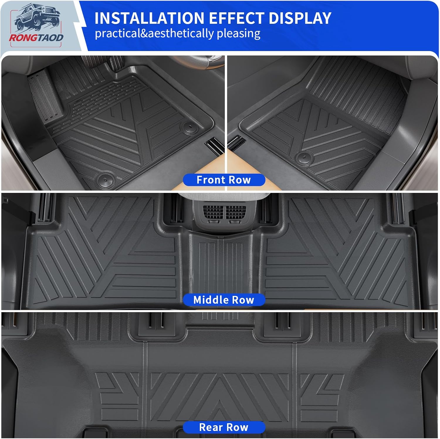 Rongtaod Floor Mats Compatible with 2021-2025 2026 Kia Sorento 6&7 Seats NO Hybrid Cargo Mat Cargo Liner Trunk Liner Trunk Mat Kick Mats Back Seat Protector 2024 Fuel Sorento Accessories (Set of 7)