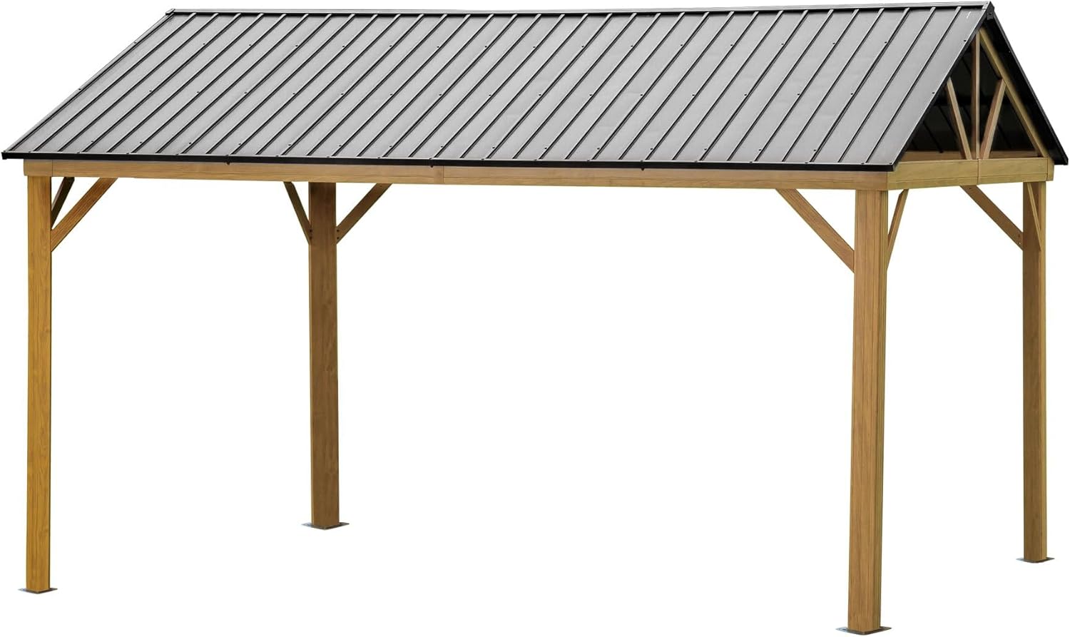 12'x14' Hardtop Outdoor Aluminum Canopy with Galvanized Steel Gable Roof – Weather Patio Cover for Decks, Backyard, Yellow Brown (1 Doors)