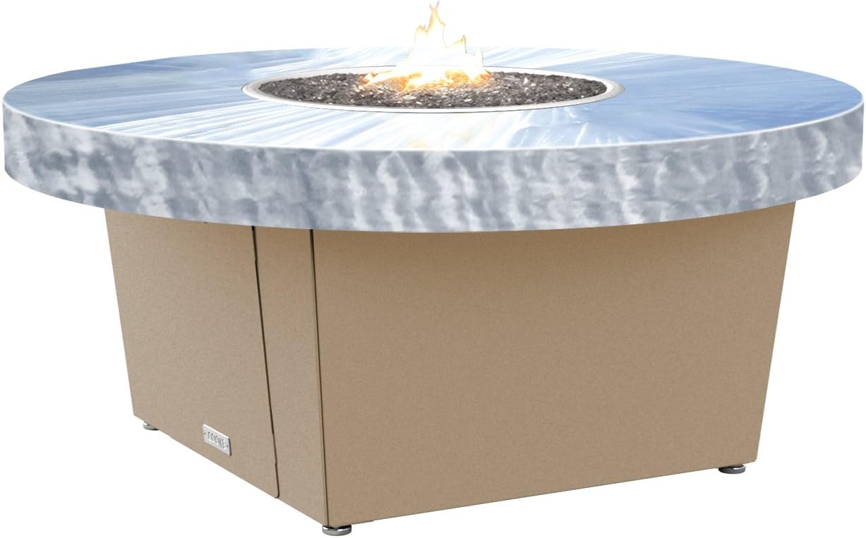 COOKE Parkway Circular Fire Pit Table - 48 Diam - Propane - Brushed Aluminum Top - Beige Powdercoat Base