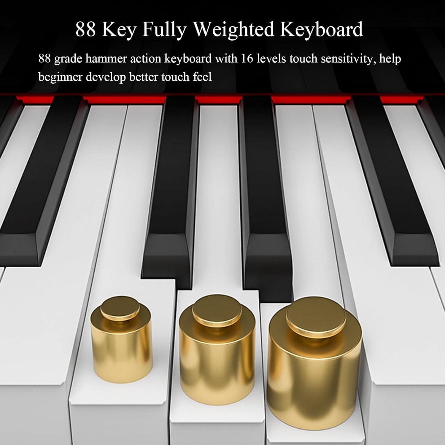 Piano Keyboard 88 Hammer Action Keys Full Size Electric Keyboard Piano Portable Beginner Digital Piano With Stand, Three Pedal, Music Sheet(Red)