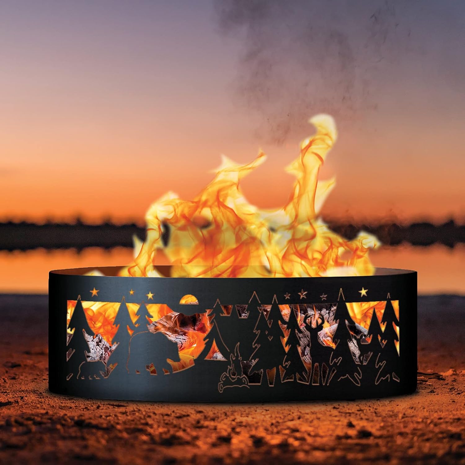 PD Metals NW00748 Northwoods Unpainted 12 in. Tall 48 in. Diameter Outdoor Fire Ring - 48 x 48 x 12 in. - Rustic Black Color