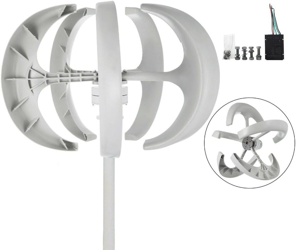 1000W Vertical Axis Wind Turbine Generator Kit - 5 Blades, 24V Power, Efficient Energy Solution for Home & Camping, Low Wind Speed Start at 2m/s, Eco-Friendly Renewable Energy - White