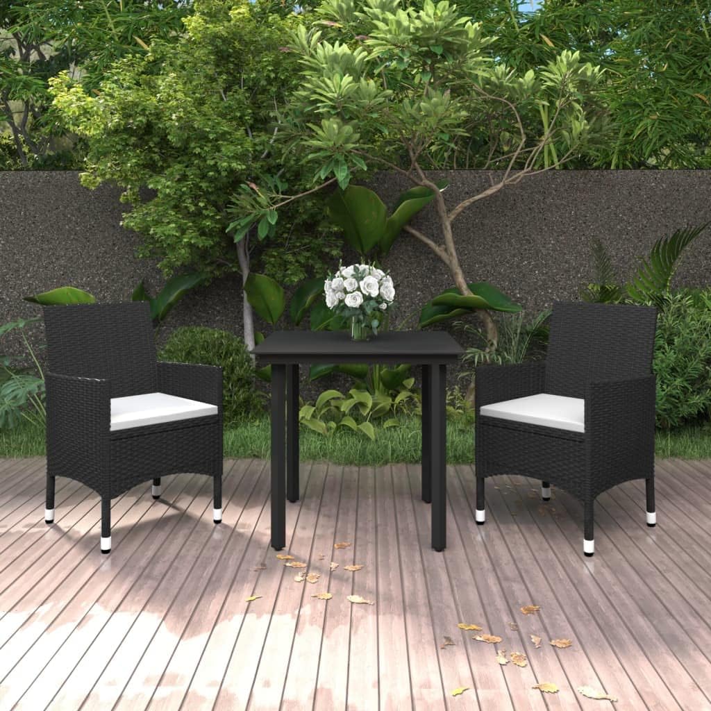 3 Piece Patio Dining Set with Cushions Poly Rattan and Glass,Outdoor Patio Dining Set with Durable PE Rattan Chairs and Glass Top Table for Leisure Time Patio Furniture Sets, Outdoor Furniture Sets