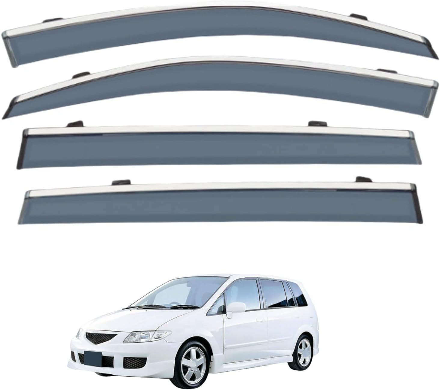 Window Deflectors for Mazda5 MK1-CP 1999-2004, Sun Rain Guard Window Visors Vent Shades with Bright Stripes Car Accessories