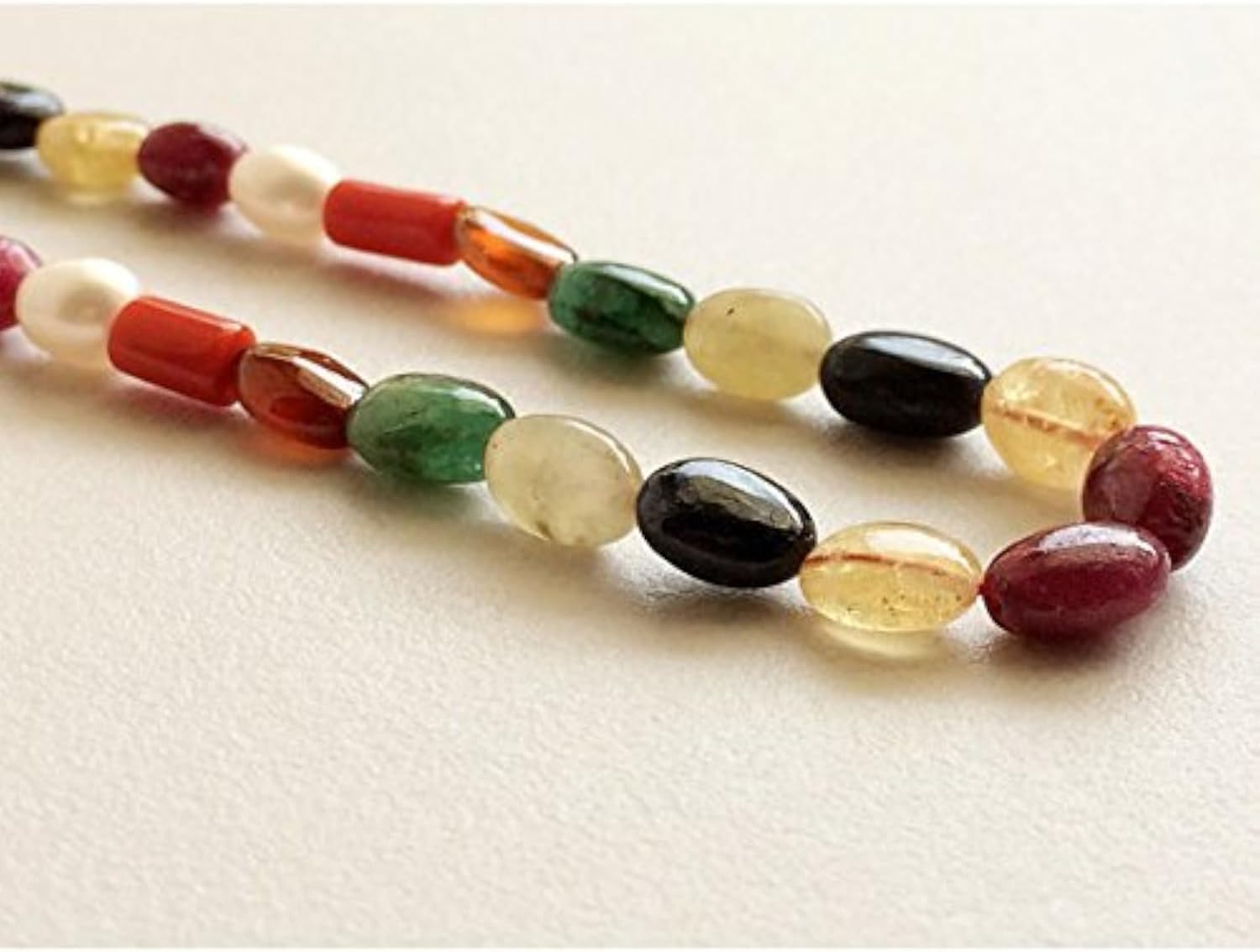9 Strand Natural Multi Shape Beads, Emerald, Coral, Ruby, Cats Eye, Sapphire, Yellow Sapphire, Garnet, Pearl, 7x5mm - 8x6mm Beads, 16