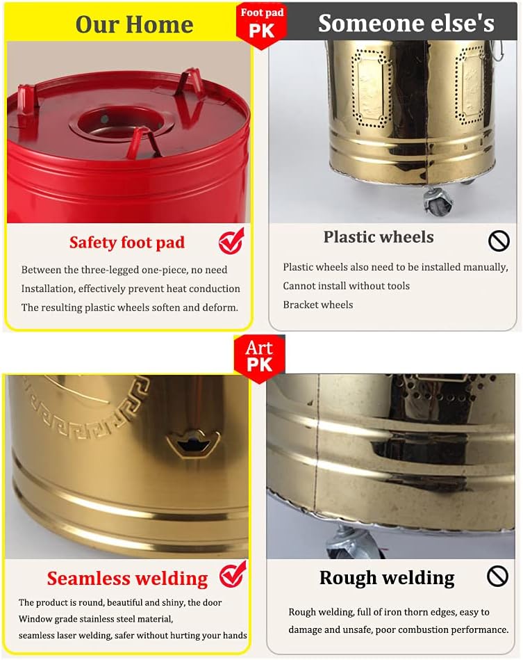 Burn Bin with Liner Stainless Steel Incinerator Barrel Cage Ash Bucket Fire Pit Wood Burning Can Garbage, Paper, Leaves,36.5x38cm ()