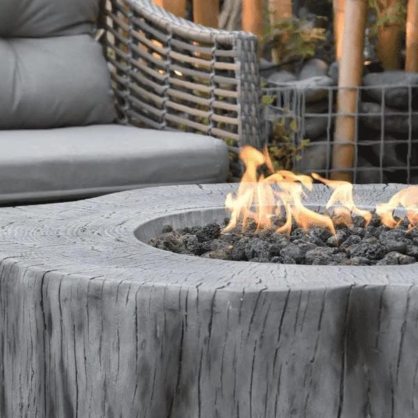 Elementi Manchester Gas Fire Pit Cast Concrete Fire Table, Outdoor Fire Pit Electronic Ignition | Canvas Cover, Lava Rock Included | Free AMS Wind Guard | Classic Gray (Propane Gas)