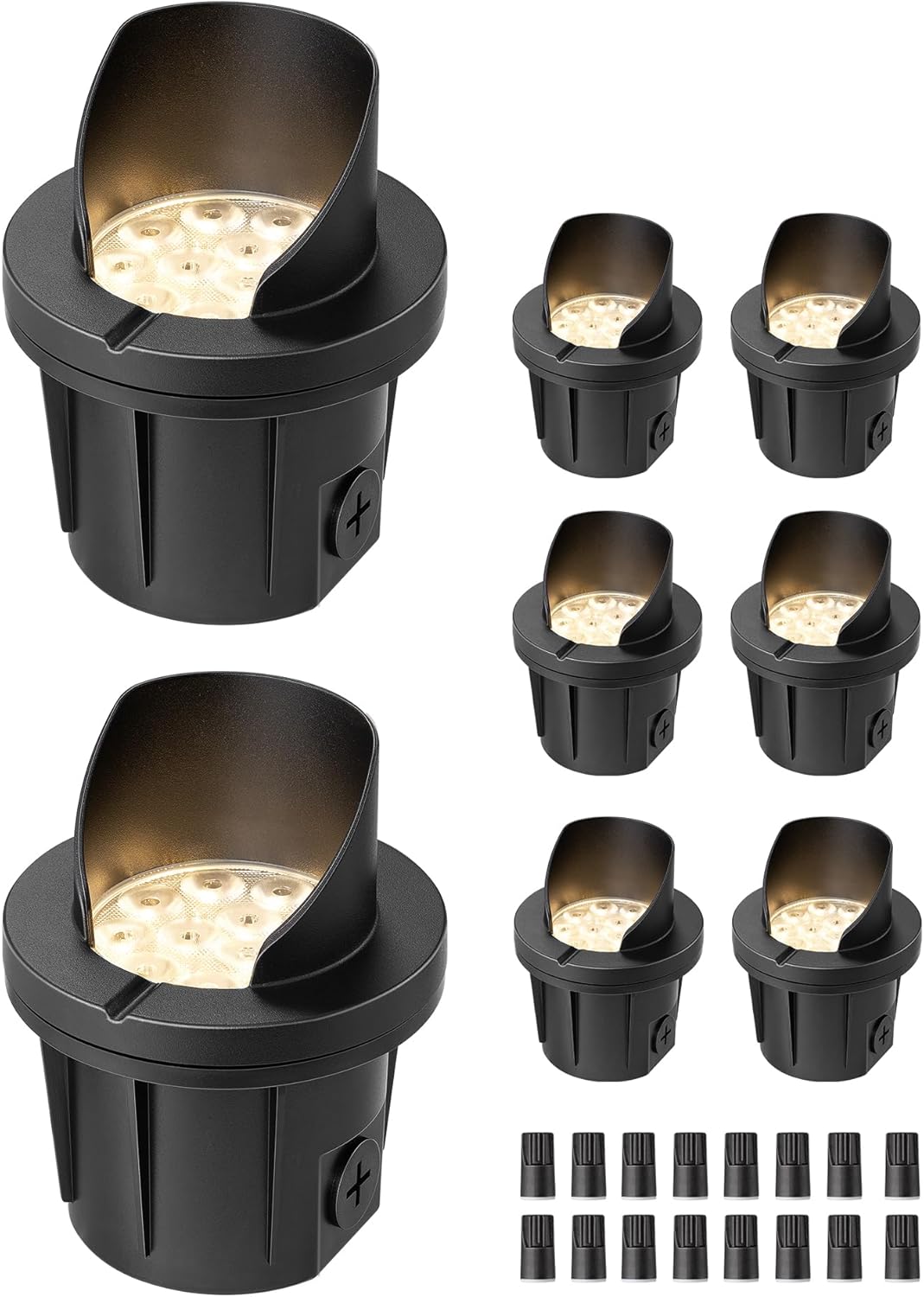 EDISHINE 8 Pack 4in Low Voltage Landscape Lighting, 8W 3000K 515LM AC/DC Outdoor In-Ground Well Lights,12-24V IP67 Waterproof LED Paver Lights for Pathway Driveway Yard Garden, Shielded Top