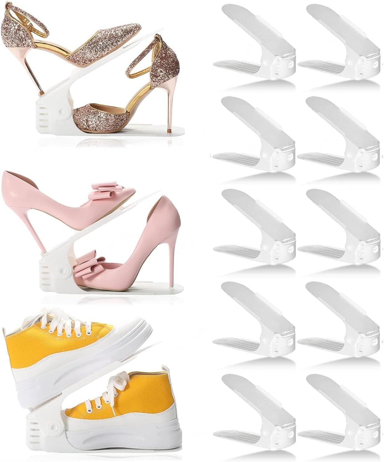 Shoe Stackers for a Pair of Shoes, Adjustable Shoe Stackers for a Pair of Shoes, Double Deck Shoe Organizer Space Saver for Freestanding Stacking Shoe Holder,White-30