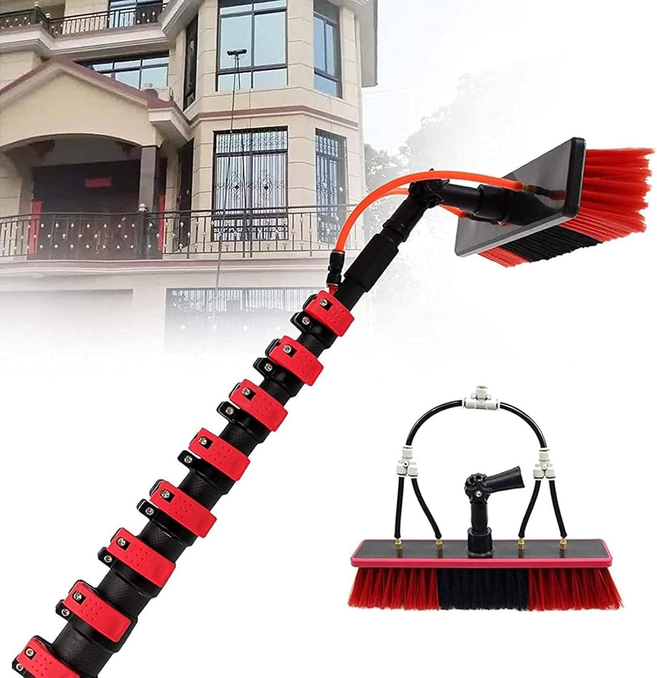 Reach Solar Panel Cleaning Brush & Pole Water Fed Pole Kit, 3.6-10.8m Photovoltaic Panel Cleaning Equipment, for Cleaning Roof Solar Panel, Vinyl Siding, Pool,10.8m
