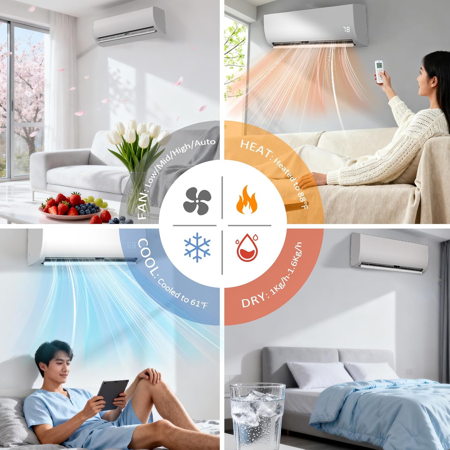 18000 BTU Mini Split Air Conditioner & Heater, 230V Ductless Inverter AC System with Heat Pump, Quiet 25dB Operation, Auto Clean, Energy Efficient for Home & Office