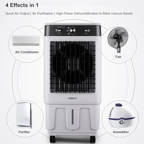 3800CFM Swamp Cooler with 8 Gal Tank, 4-in-1 Evaporative Air Cooler, 90° Oscillation, 3 Speeds, Windowless Air Conditioner for Indoor, Outdoor, Garage Use, 36 in