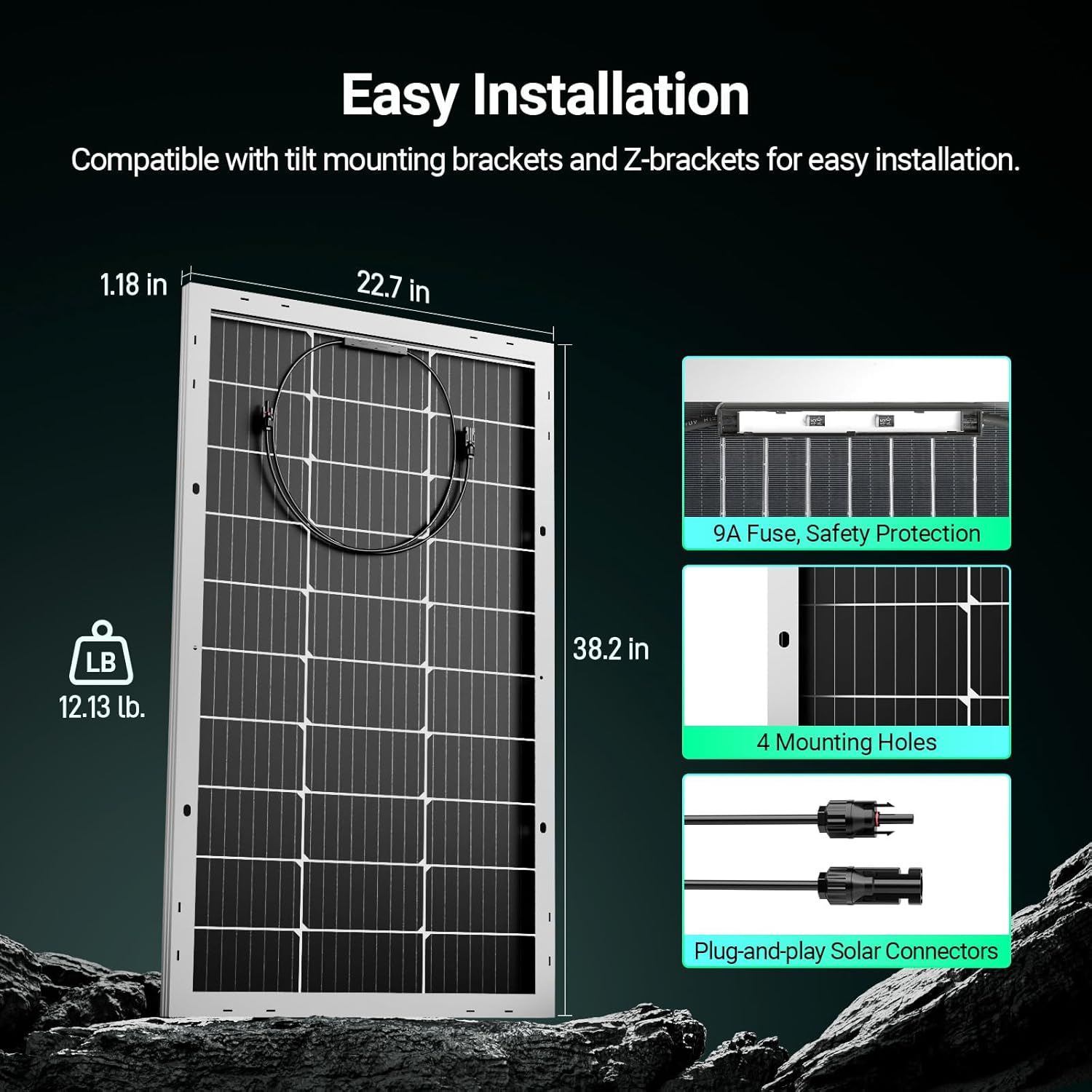 HQST 100W 12V Monocrystalline Solar Panel, High Efficiency Module PV Power for Battery Charging Boat, Caravan, RV and Any Other Off Grid Applications(2-Pack Solar Panels)
