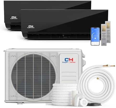 Cooper & Hunter 18,000 BTU 230V Dual 2-Zone 9K + 9K Black Wall Mount Ductless Mini Split Air Conditioner & Heat Pump – 25.1 SEER2 – 25FT Installation Kits – Pre-Charged Inverter System
