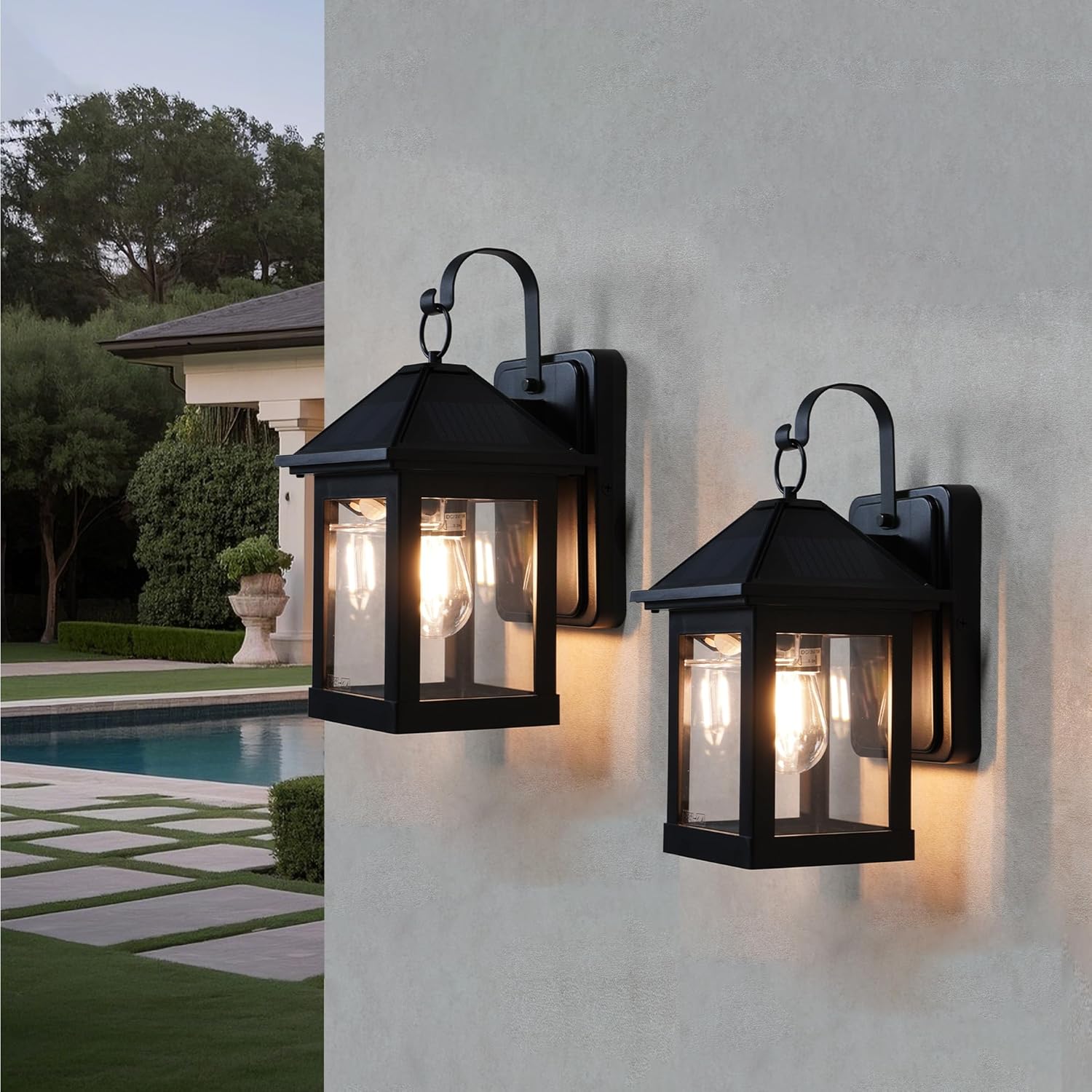 Solar Wall Lights Outdoor,2 Pack Solar Wall Lanterns Waterproof Dusk to Dawn Motion Sensor LED Sconce Lights E26 Bulb Exterior Front Porch Security Lamps Wall Mount Patio Fence Decorative,2025 new