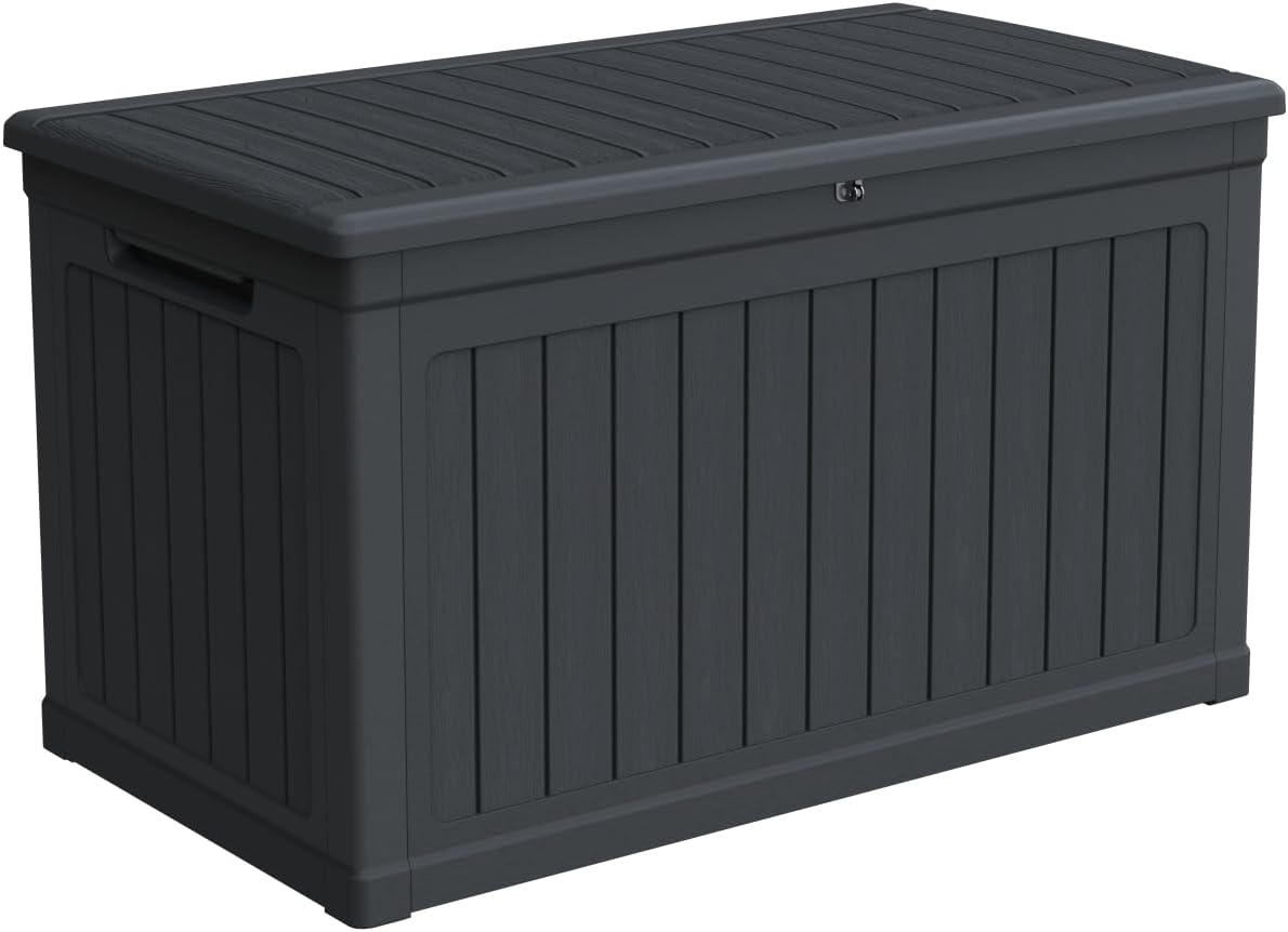 TARKARI 270 Gallon Resin Deck Box, Waterproof Outdoor Storage Box, Lockable for Patio Furniture, Garden Tools, Pool Accessories, UV-Resistant for All Weather Use, Black