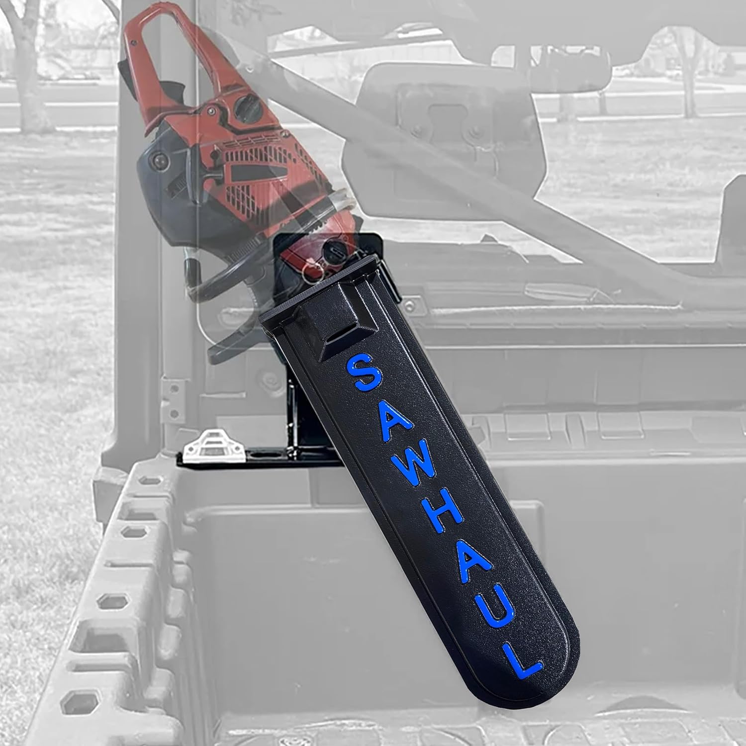 SawHaul Snap-Lok Universal Chainsaw Carrier Kit Compatible with Polaris Rangers and Generals and CanAm Defenders, 20 Inch Blue Scabbard, Rotating Mount Holder, Made in USA