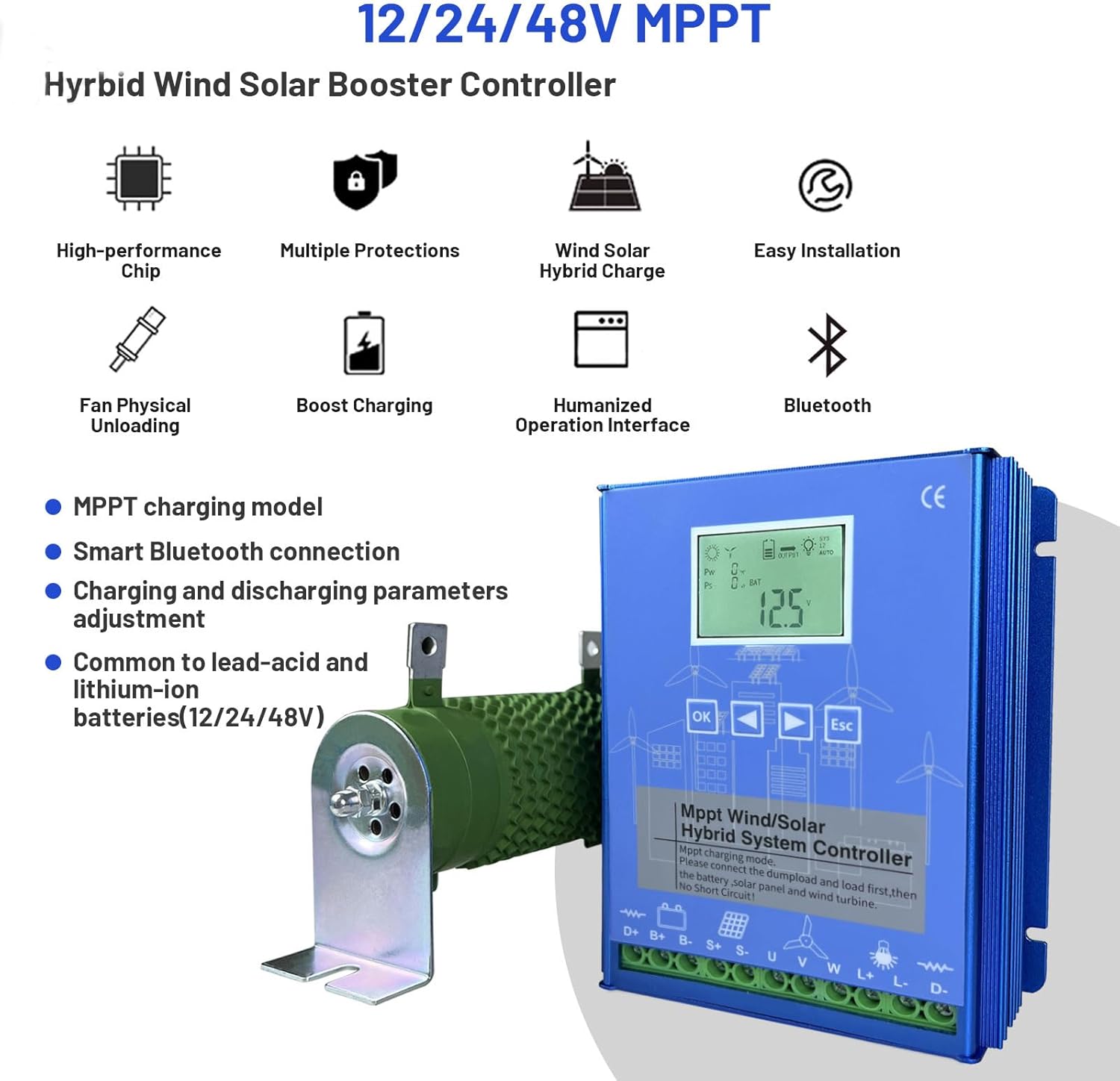 14000W Wind Solar Hybrid Charge Controller , 12V/24V Auto Matching 48V IP67 Waterproof Wind Generator Controller for All Wind Turbines ,24V