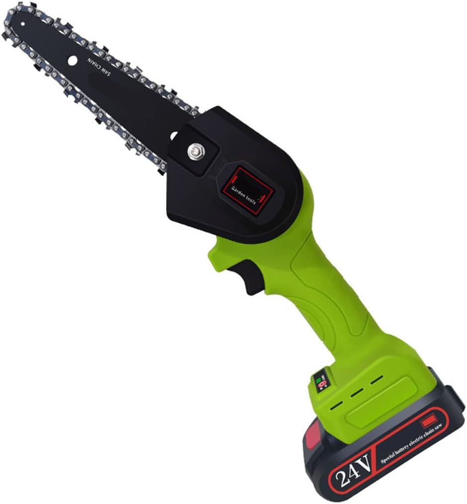 Cordless Electric Chain Saw 7.8 Inches Brushless Rechargeable Mini Lithium Chainsaw 24V Battery Powered Wood Cutter for Outdoor Branch Banboo Cutting(Green)