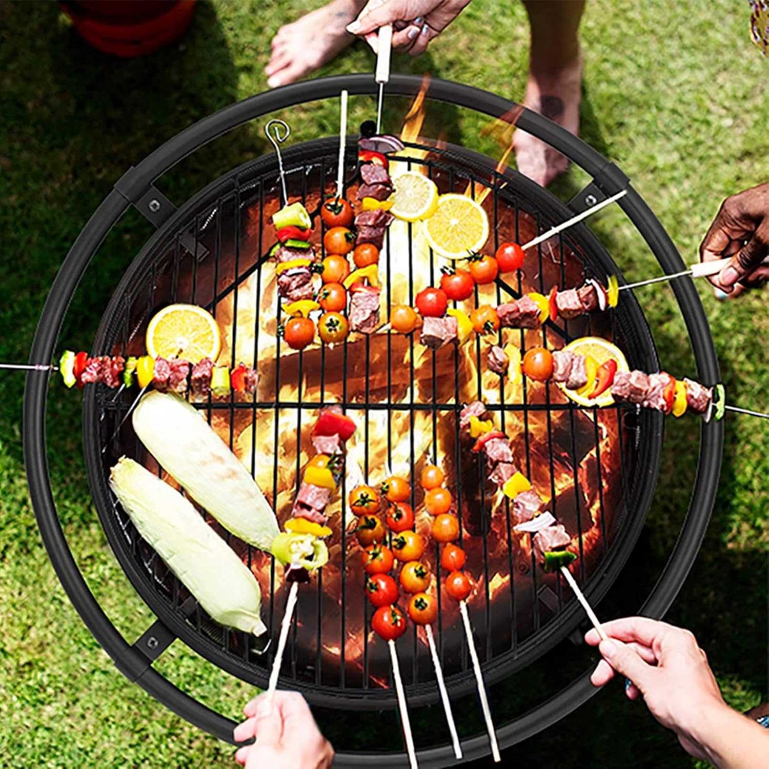 Movable Outdoor Fire Pits Patio Heater Backyard Fire Pits & Bowls Garden Heating Basin Wood Burning BBQ&Charcoal Grill Metal Mesh Fire Brazier Fireplace